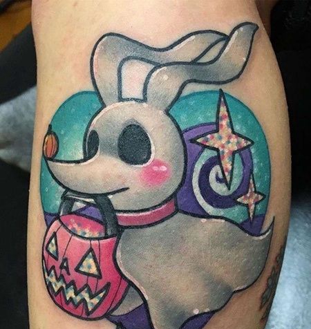 New School小腿幽灵纹身图案