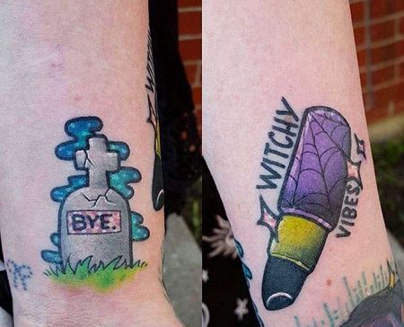 New School小臂墓碑口红纹身图案