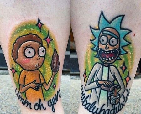 New School小腿瑞克和莫蒂纹身图案