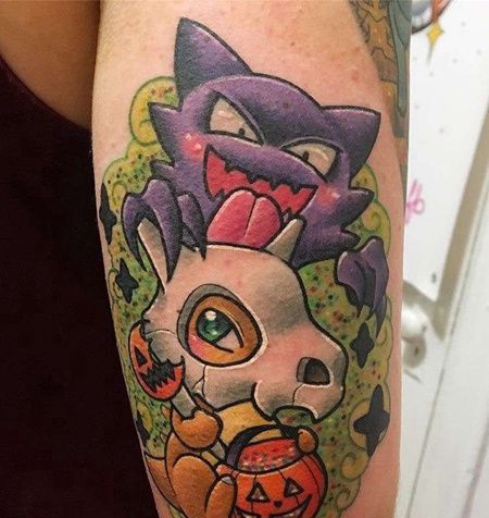 卡通大臂神奇宝贝嘎啦嘎啦鬼斯通纹身图案