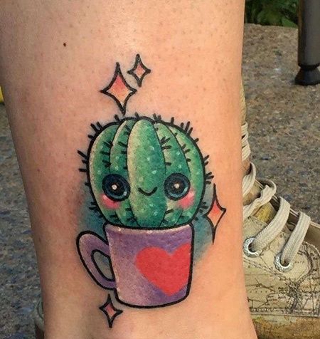 New School脚踝仙人掌纹身图案