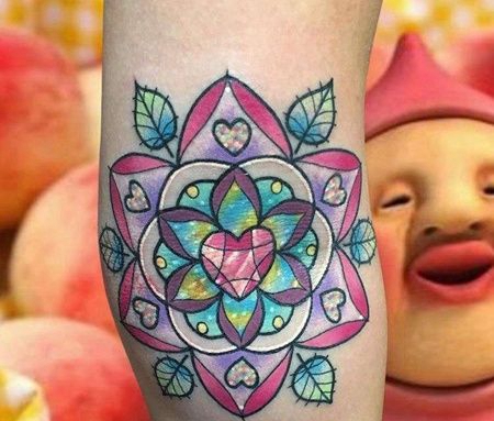 New School小腿繁花纹身图案