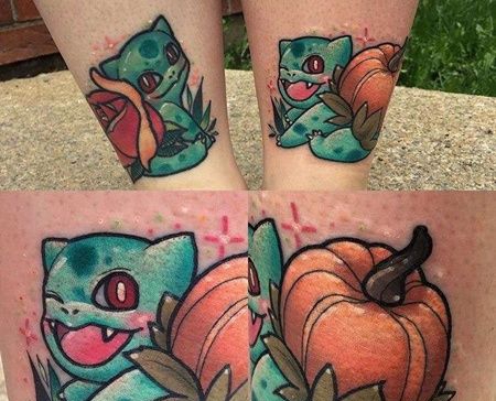 卡通小腿神奇宝贝杰尼龟纹身图案