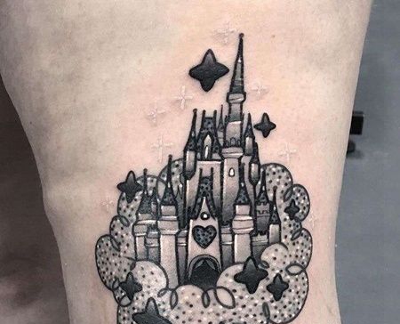 New School大腿建筑纹身图案