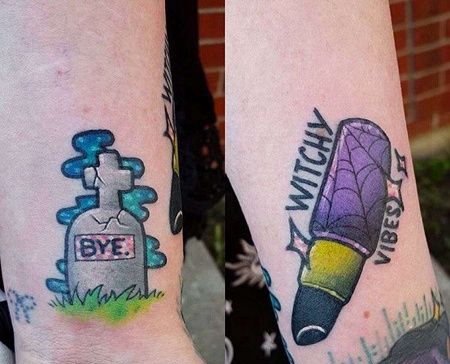 New School小臂口红墓碑纹身图案