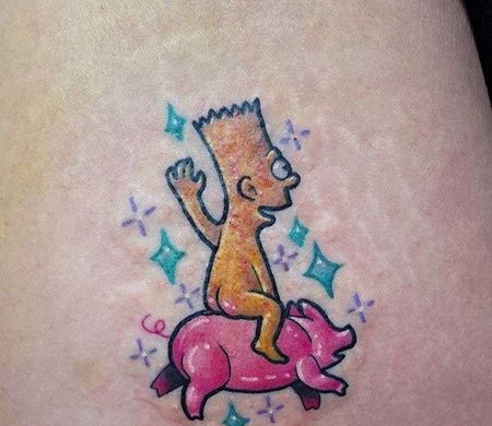 New School大腿辛普森纹身图案