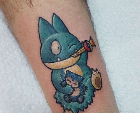 卡通小腿神奇宝贝卡比兽纹身图案