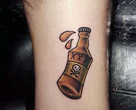 New School小腿啤酒瓶纹身图案