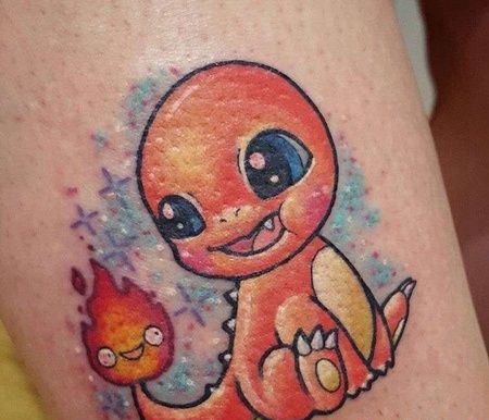 卡通大腿神奇宝贝小火龙纹身图案