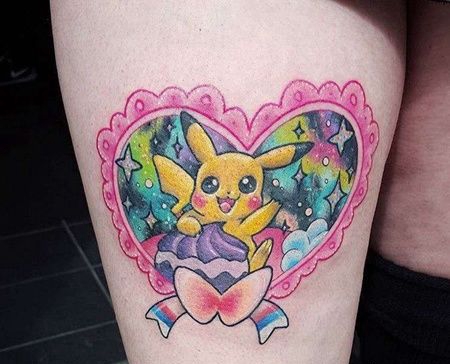 Old School大腿皮卡丘纹身图案