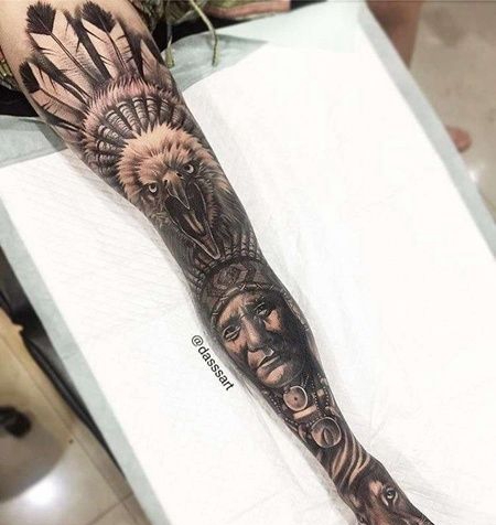 写实胳膊老鹰印第安人纹身图案