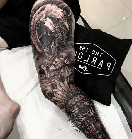 写实腿熊印第安女人纹身图案