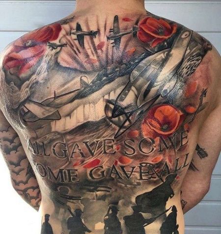 写实后背飞机纹身图案