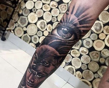 写实腿女人眼睛纹身图案