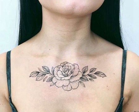 点刺前胸玫瑰纹身图案