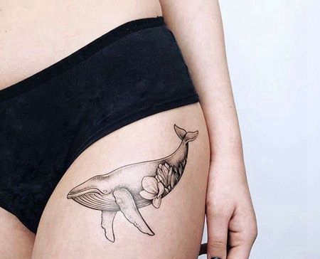 点刺大腿鲸鱼纹身图案