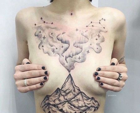 点刺腹部前胸山纹身图案