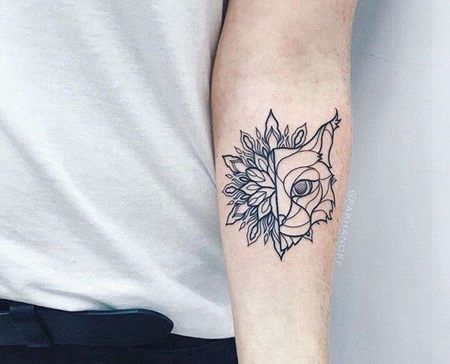 几何小腿猫纹身图案