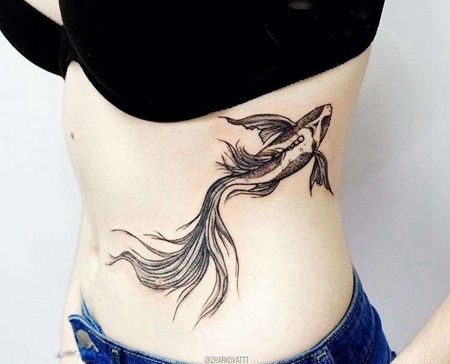 点线侧腰鱼纹身图案