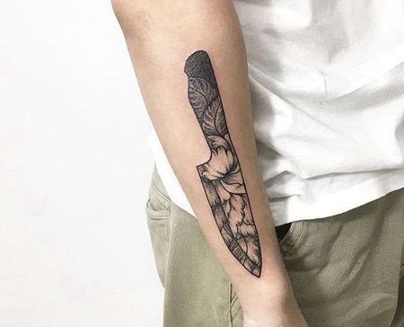 点线小臂匕首纹身图案