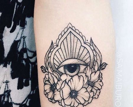 线条小臂花卉眼睛纹身图案