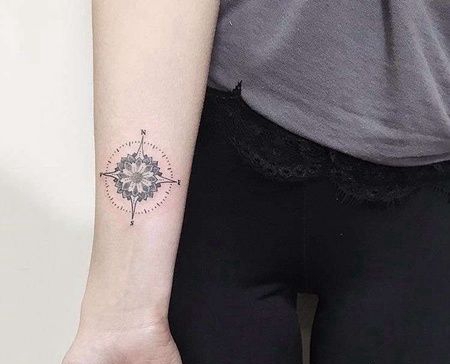 几何小臂指南针纹身图案