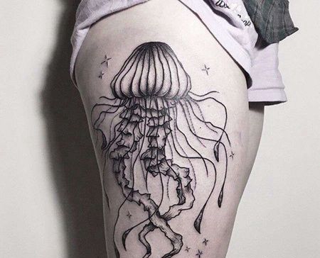 点线大腿水母纹身图案