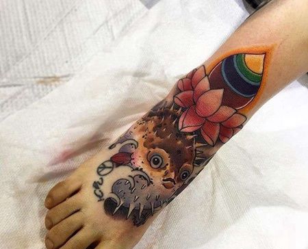 日式脚背河豚纹身图案