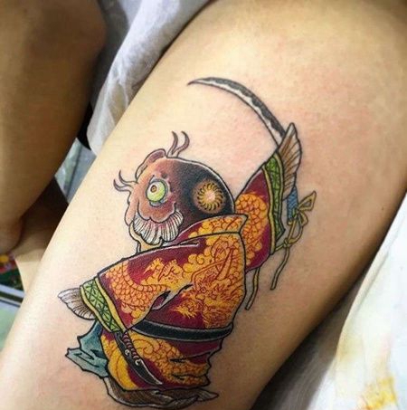 日式大腿鲶鱼纹身图案