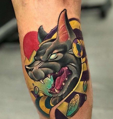 New School小腿阿努比斯纹身图案