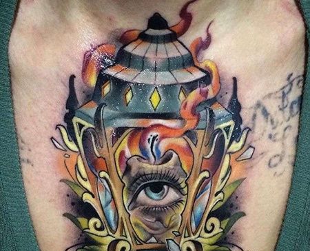 New School前胸灯笼纹身图案