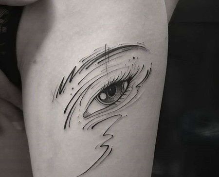 点线大腿眼睛纹身图案