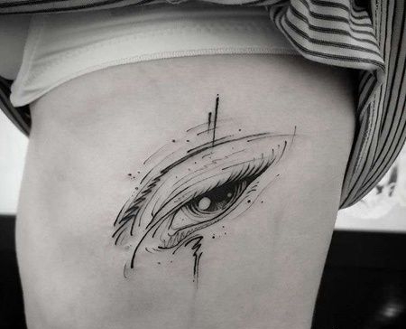点线侧腰眼睛纹身图案