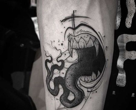 点线小臂嘴巴纹身图案