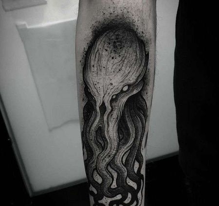 点线小腿章鱼纹身图案