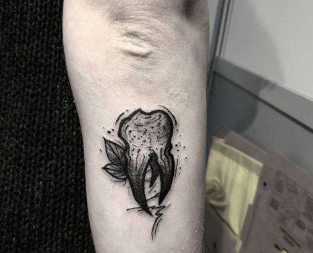 点线小臂牙齿纹身图案