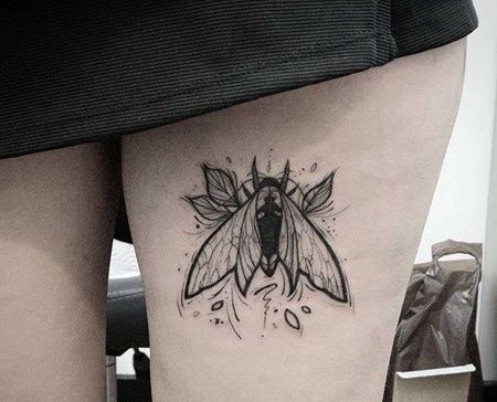 点线大腿苍蝇纹身图案