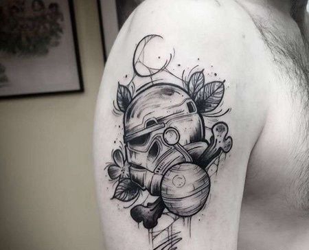 点线大臂黑武士纹身图案