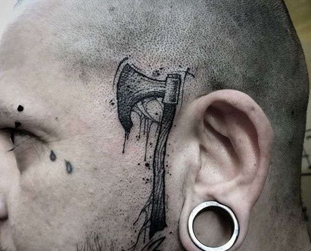 点线脸部斧头纹身图案