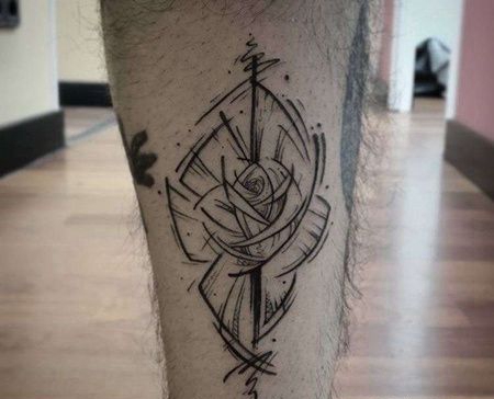 泼墨小腿玫瑰纹身图案