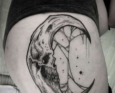 泼墨大腿月亮纹身图案