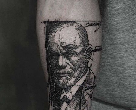 点线小臂人像纹身图案