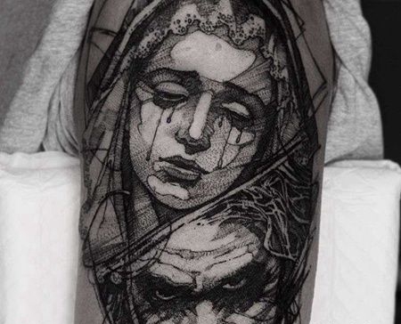 点线大臂女人小丑纹身图案