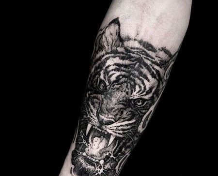 点线小臂老虎纹身图案