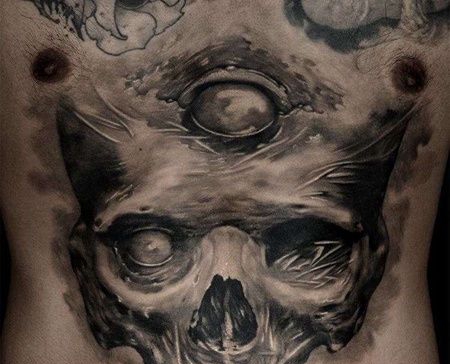 写实腹部骷髅纹身图案