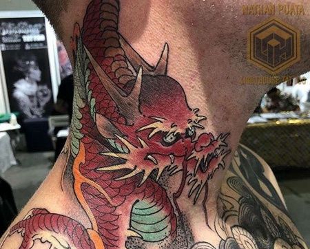 新传统脖子龙纹身图案