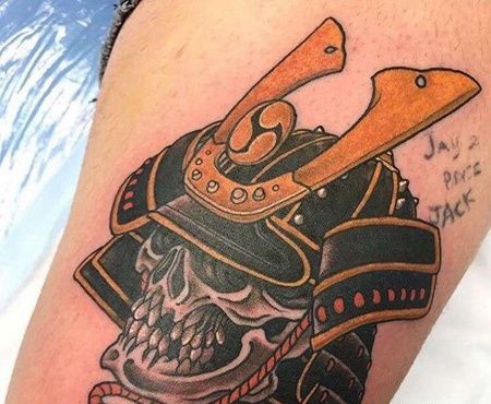 日式大腿鬼武士纹身图案