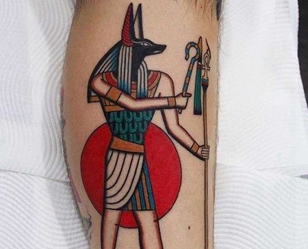 Old School大腿阿努比斯纹身图案