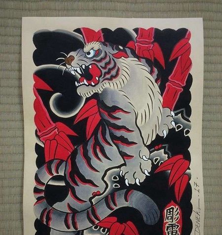 日式小臂老虎纹身图案