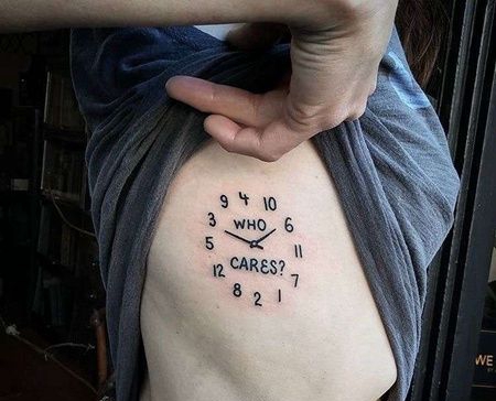 小腿侧腰钟表纹身图案